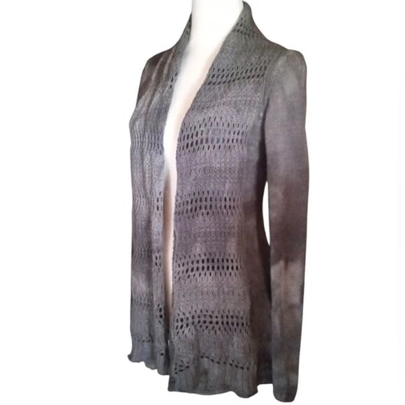 Anthropologie Angel of The North Gray Tye Dye Open Front Crochet Cardigan Medium - Picture 5 of 8